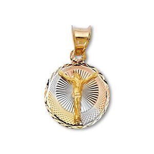 14K Tri-Color Gold Religious Stamp Pendant By Tehrani Jewelry